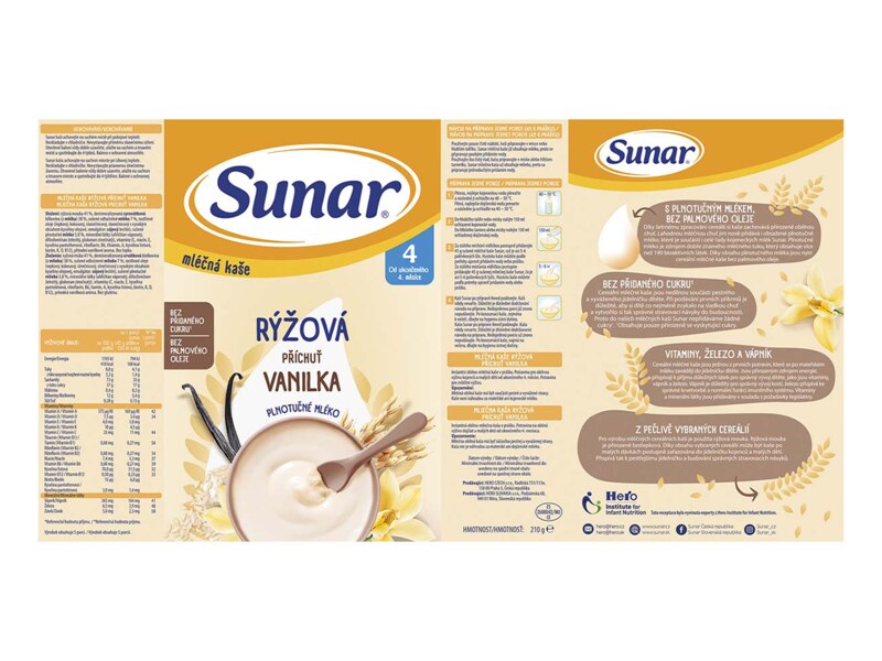 Sunar mléčná kaše rýžová s příchutí vanilky 210 g