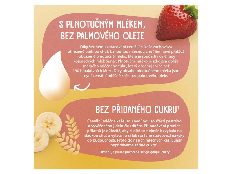 Sunar mléčná kaše 8 cereálií s příchutí jahody a banánu 210 g Sunar mléčná kaše 8 cereálií s příchutí jahody a banánu 210 g
