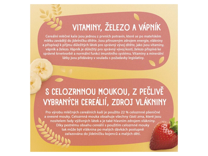 Sunar mléčná kaše 8 cereálií s příchutí jahody a banánu 210 g