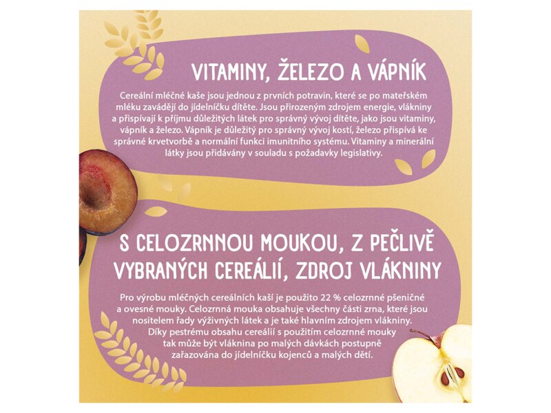 Sunar mléčná kaše 8 cereálií s příchutí švestky a jablka 210 g