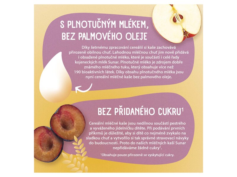 Sunar mléčná kaše 8 cereálií s příchutí švestky a jablka 210 g