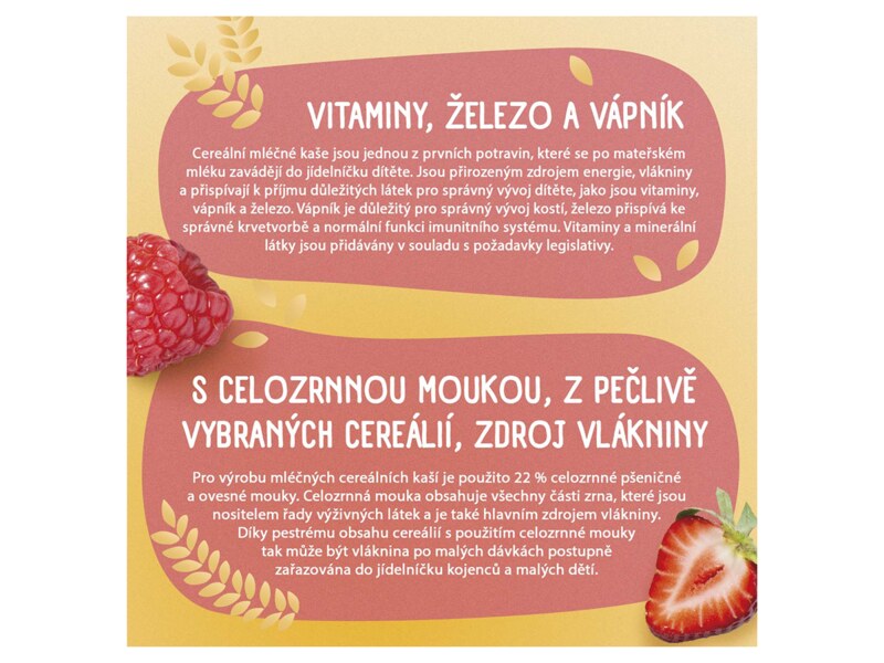 Sunar mléčná kaše 8 cereálií s příchutí jahody a maliny 210 g