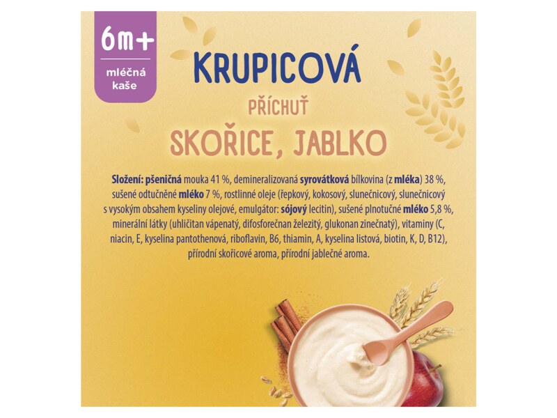 Sunar mléčná kaše na dobrou noc krupicová s příchutí skořice a jablka 210 g