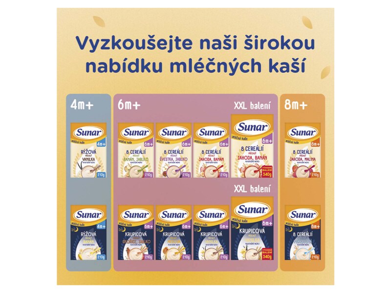 Sunar mléčná kaše na dobrou noc krupicová s příchutí skořice a jablka 210 g