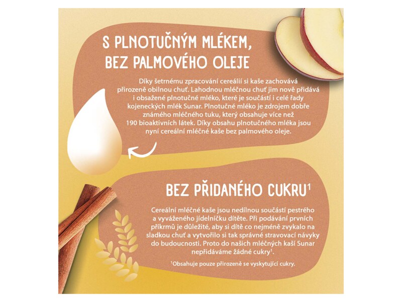 Sunar mléčná kaše na dobrou noc krupicová s příchutí skořice a jablka 210 g