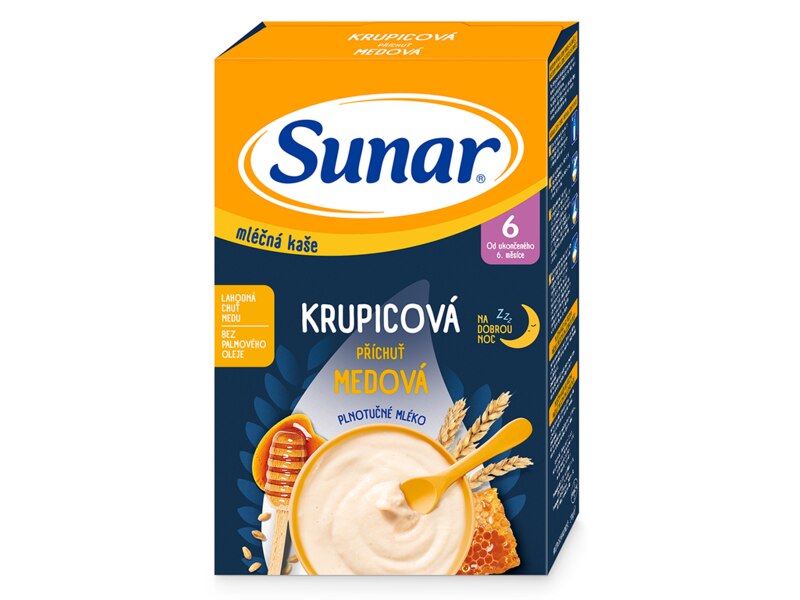 Sunar mléčná kaše na dobrou noc krupicová s příchutí medu 210 g