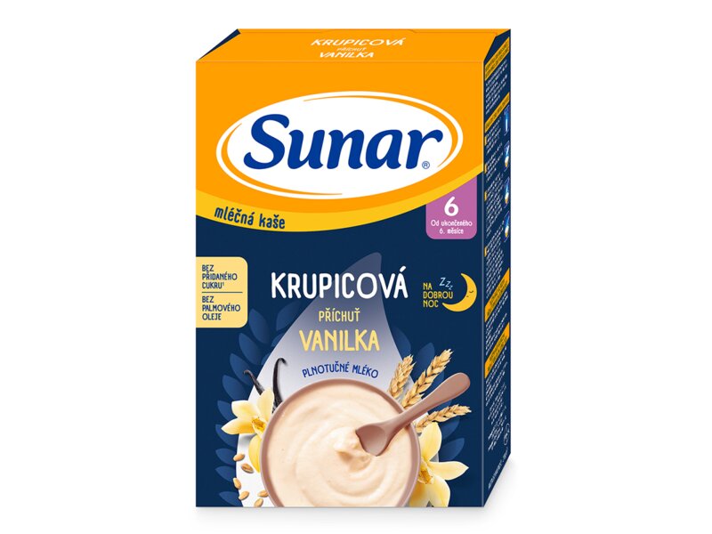 Sunar mléčná kaše na dobrou noc krupicová s příchutí vanilky 210 g