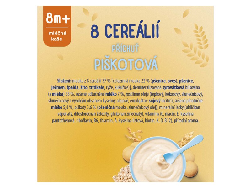 Sunar mléčná kaše 8 cereálií na dobrou noc s příchutí piškotu 210 g