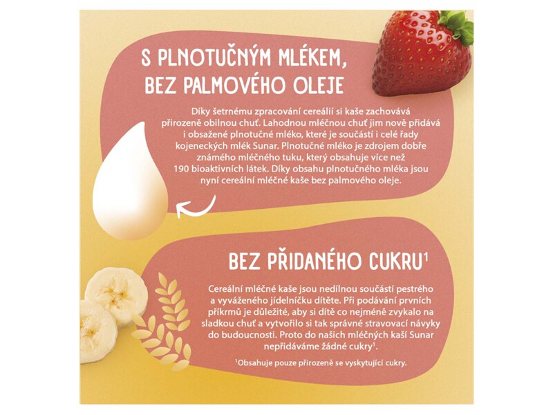 Sunar mléčná kaše 8 cereálií s příchutí jahody a banánu 340 g