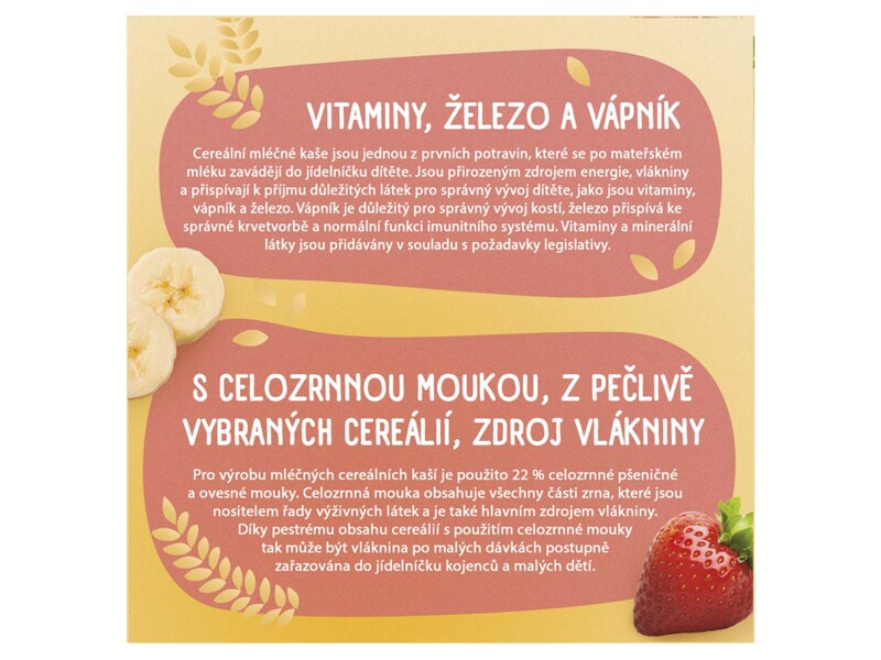Sunar mléčná kaše 8 cereálií s příchutí jahody a banánu 340 g