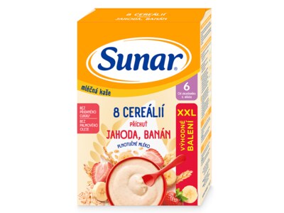 Sunar mléčná kaše 8 cereálií s příchutí jahody a banánu 340 g Sunar mléčná kaše 8 cereálií s příchutí jahody a banánu 340 g