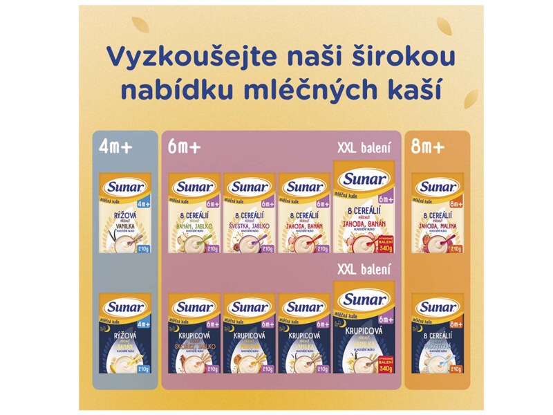 Sunar mléčná kaše na dobrou noc krupicová s příchutí vanilky 340 g