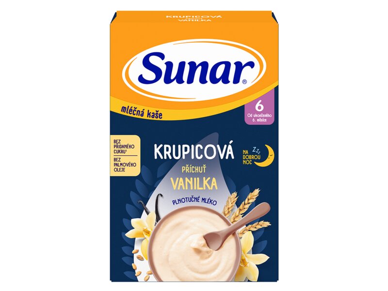 Sunar mléčná kaše na dobrou noc krupicová s příchutí vanilky 340 g