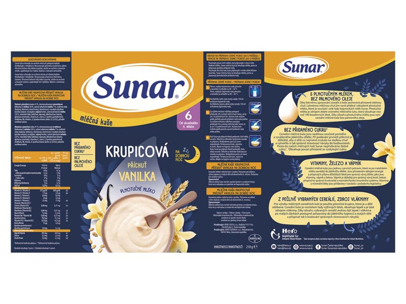 Sunar mléčná kaše na dobrou noc krupicová s příchutí vanilky 340 g