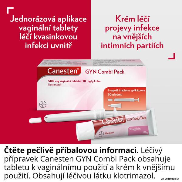 Canesten GYN Combi Pack vaginální tableta 500 mg+ 10 mg/g krém 20 g
