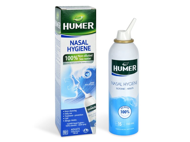 Humer Hygiena nosu 100% mořská voda pro dospělé 150 ml Humer Hygiena nosu 100% mořská voda pro dospělé 150 ml