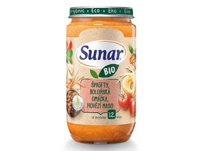 Sunar BIO příkrm špagety, boloňská omáčka, hovězí maso 12m+, 235 g Sunar BIO příkrm špagety, boloňská omáčka, hovězí maso 12m+, 235 g