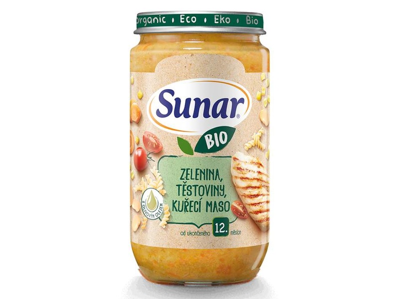 Sunar BIO příkrm zelenina, těstoviny, kuřecí maso 12m+, 235 g