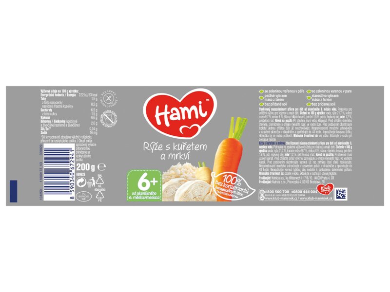 Hami příkrm Rýže s kuřetem a mrkví 200 g