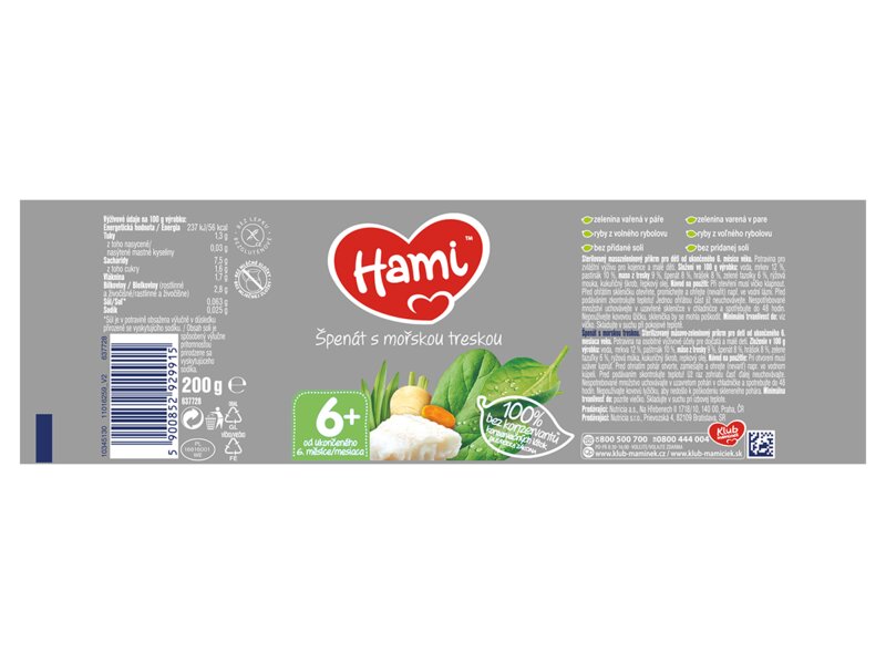 Hami příkrm Špenát s mořskou treskou 200 g