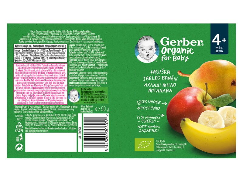Gerber Kapsička hruška jablko a banán BIO 4+ měsíců 90 g