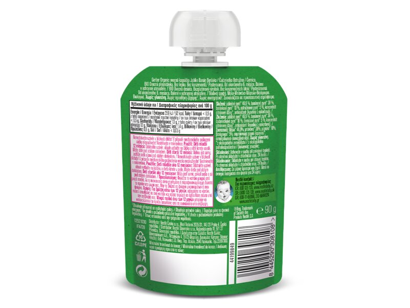 Gerber Kapsička jablko banán borůvka a ostružina BIO 6+ měsíců 90 g Gerber Kapsička jablko banán borůvka a ostružina BIO 6+ měsíců 90 g