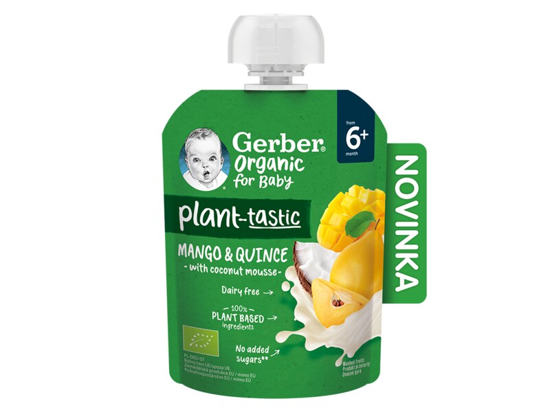 Gerber Kapsička mango a kdoule s kokosovým mlékem BIO 6+ měsíců 80 g Gerber Kapsička mango a kdoule s kokosovým mlékem BIO 6+ měsíců 80 g