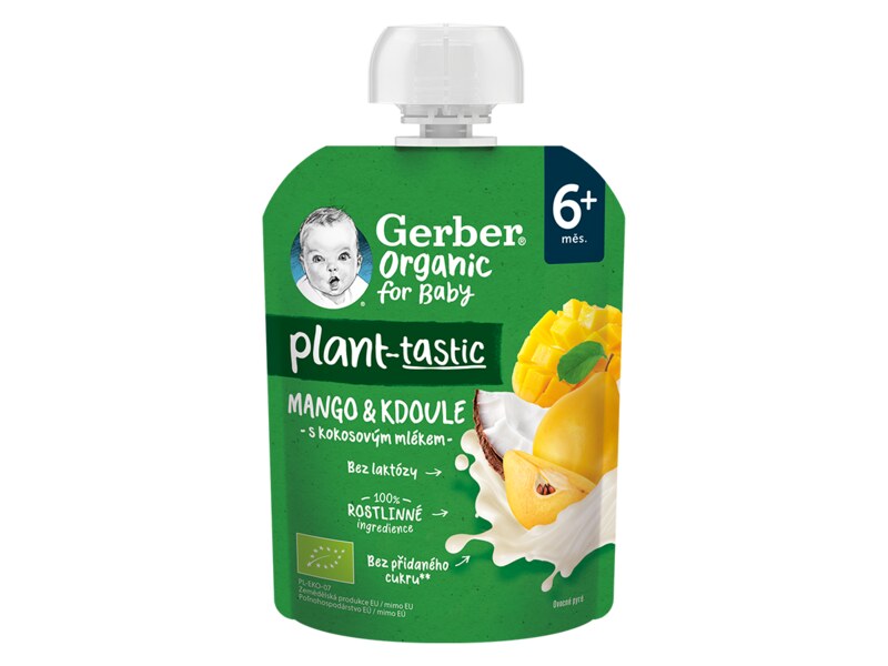 Gerber Kapsička mango a kdoule s kokosovým mlékem BIO 6+ měsíců 80 g Gerber Kapsička mango a kdoule s kokosovým mlékem BIO 6+ měsíců 80 g