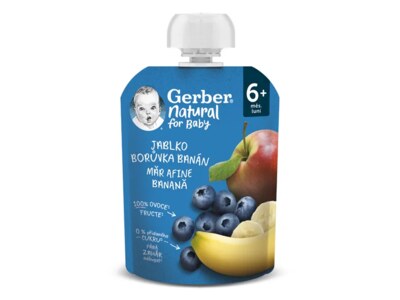 Gerber Natural kapsička jablko borůvka a banán 6+ měsíců 90 g 