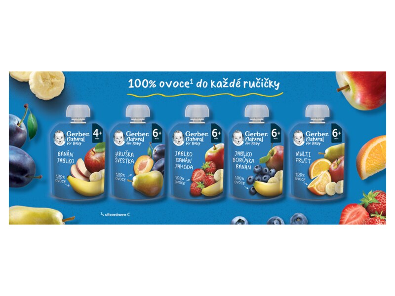Gerber Natural kapsička jablko borůvka a banán 6+ měsíců 90 g 