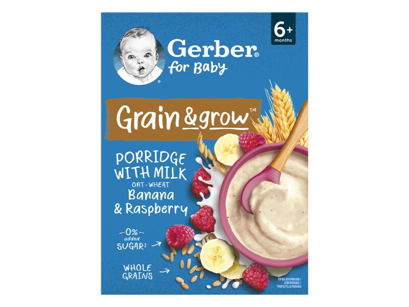 Gerber Mléčná kaše pšenično-ovesná banán a malina 6+ měsíců 200 g 