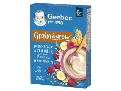 Gerber Mléčná kaše pšenično-ovesná banán a malina 6+ měsíců 200 g Gerber Mléčná kaše pšenično-ovesná banán a malina 6+ měsíců 200 g