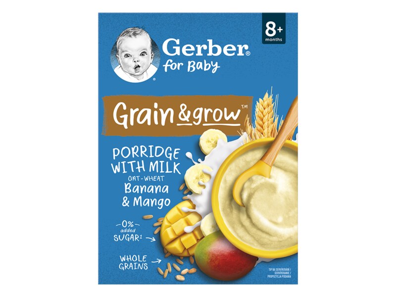 Gerber Mléčná kaše pšenično-ovesná banán a mango 8+ měsíců 200 g