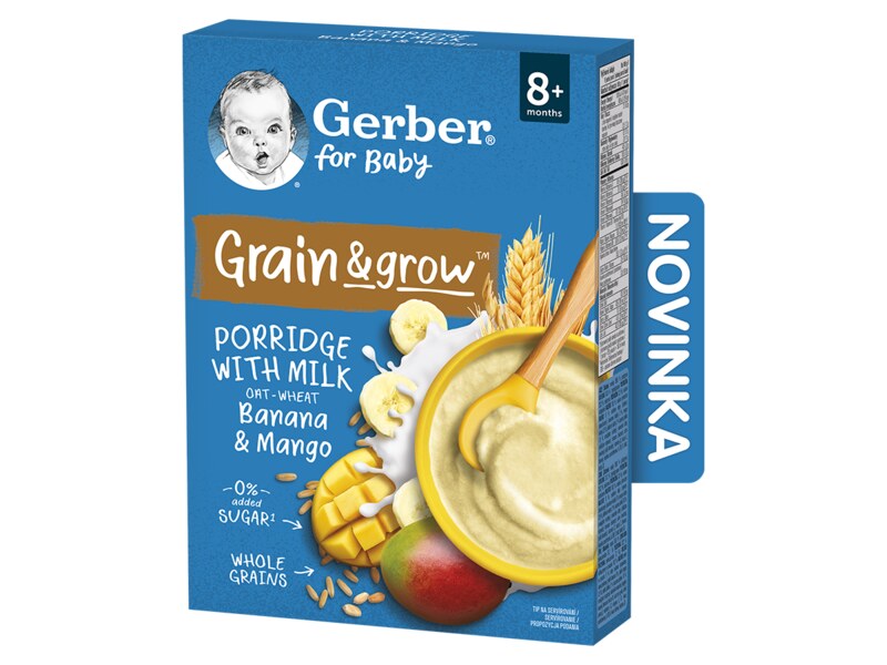 Gerber Mléčná kaše pšenično-ovesná banán a mango 8+ měsíců 200 g