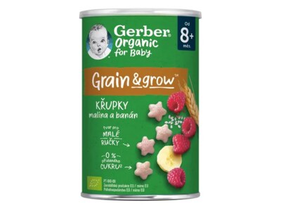 Gerber Rýžovo-pšeničné křupky s malinami a banánem BIO 8+ měsíců 35 g 