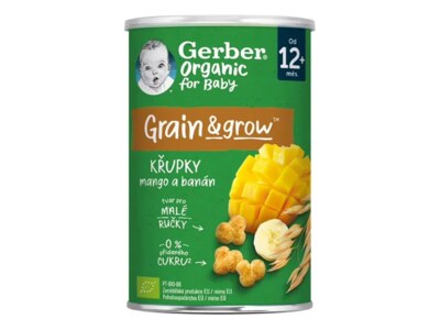 Gerber Kukuřično-ovesné křupky s mangem a banánem BIO 12+ měsíců 35 g 
