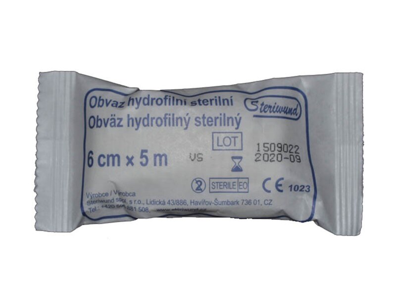 Steriwund Obinadlo hydrofilní pletené sterilní 6 cm x 5 m 1 ks