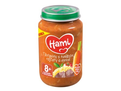 Hami příkrm Těstoviny s hovězím rajčaty a mrkví 8+ 200 g