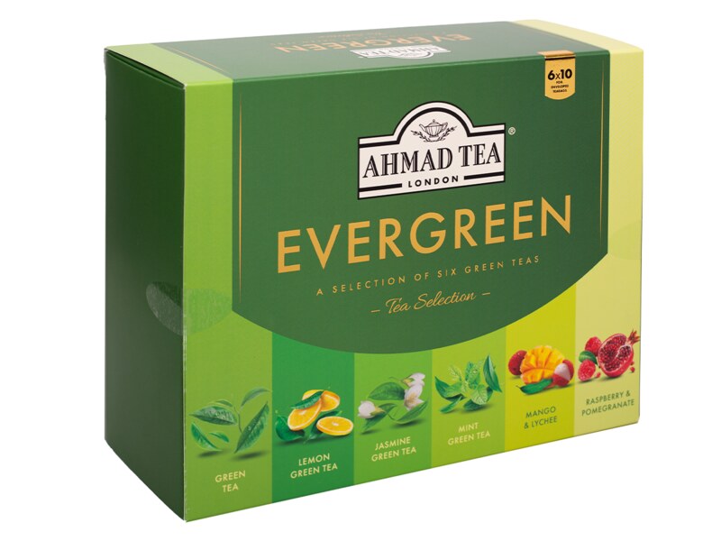 Ahmad Tea Evergreen nálevové sáčky 10x1,5g, 50x2g papírová kazeta 