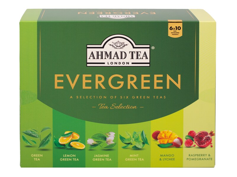 Ahmad Tea Evergreen nálevové sáčky 10x1,5g, 50x2g papírová kazeta 