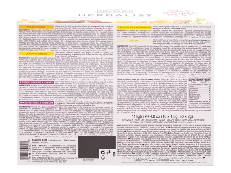 Ahmad Tea Herbalist nálevové sáčky 10x1,5g, 50x2g g papírová kazeta Ahmad Tea Herbalist nálevové sáčky 10x1,5g, 50x2g g papírová kazeta