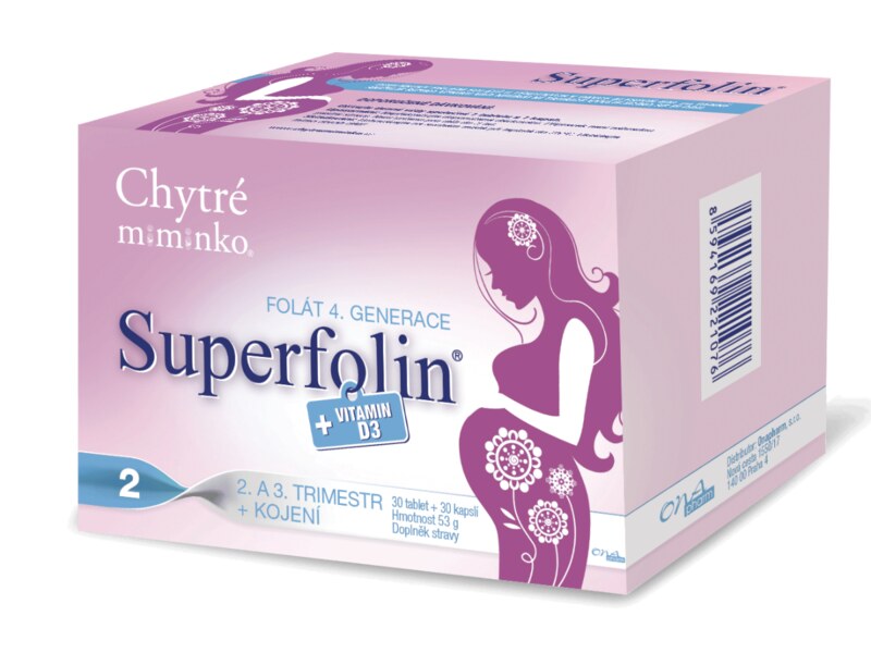 Chytré miminko Superfolin 2. a 3. trimestr + kojení 30 tablet + 30 kapslí Chytré miminko Superfolin 2. a 3. trimestr + kojení 30 tablet + 30 kapslí