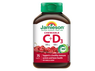 Jamieson Vitamíny C a D3 třešen 75 cucacích tablet Jamieson Vitamíny C a D3 třešen 75 cucacích tablet