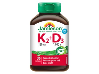 Jamieson Vitamíny K2 120 mcg a D3 1000 IU 30 kapslí