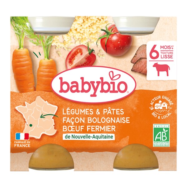 Babybio Boloňské těstoviny s hovězím masem 6m+ 2x200 g