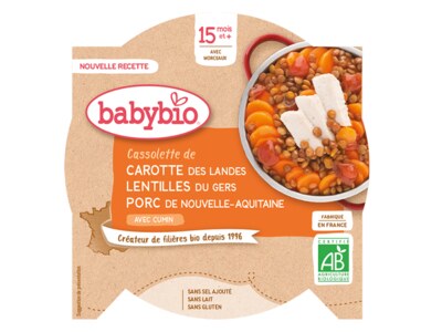 Babybio Mrkev, vepřové maso, čočka, brambory, pastinák 15m+ 260 g