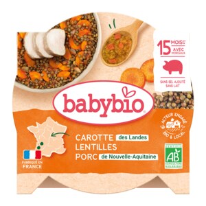 Babybio Mrkev, vepřové maso, čočka, brambory, pastinák 15m+ 260 g