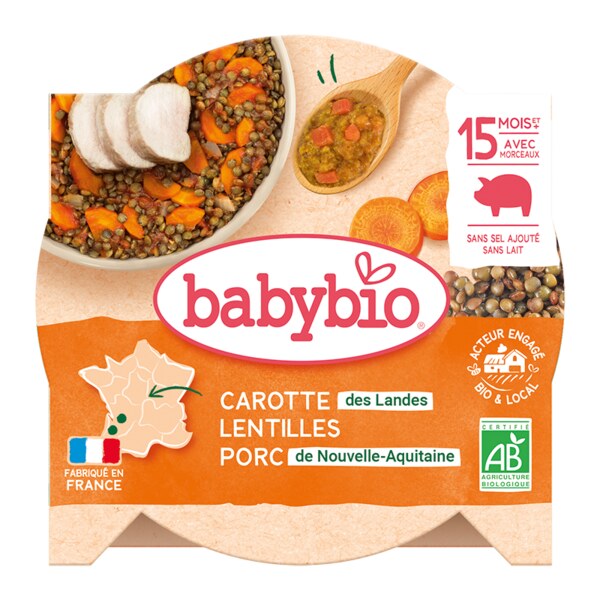 Babybio Mrkev, vepřové maso, čočka, brambory, pastinák 15m+ 260 g Babybio Mrkev, vepřové maso, čočka, brambory, pastinák 15m+ 260 g