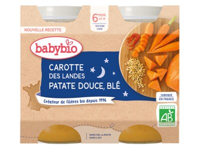 Babybio Večerní menu mrkev, sladký brambor, pšenice 6m+ 2x200 g