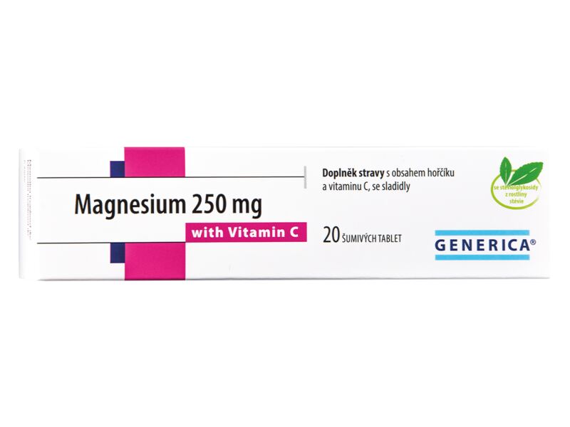 Magnesium 250 mg s vitamínem C Generica 20 šumivých tablet